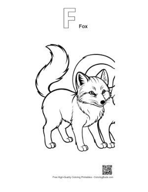 Thumbnail: Adorable Arctic Fox Line Art Printable Outline Alphabet F Fox