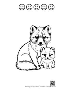 Thumbnail: Adorable Arctic Fox Mother and Kit Printable and 5 Happy Face Outline