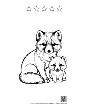 Thumbnail: Adorable Arctic Fox Mother and Kit Printable and 5 Star Outline