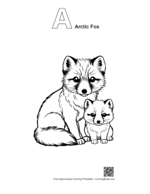 Thumbnail: Adorable Arctic Fox Mother and Kit Printable Outline Alphabet A Arctic Fox