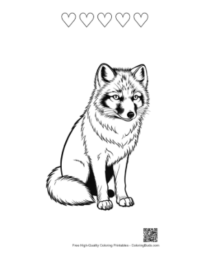 Thumbnail: Adorable Arctic Fox Sitting Printable and 5 Heart Outline