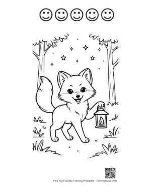 Thumbnail: Adorable Arctic Fox with Butterflies and Flower Crown Printable and 5 Happy Face Outline