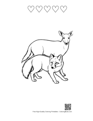 Thumbnail: Arctic Fox and Doe Line Art Printable and 5 Heart Outline