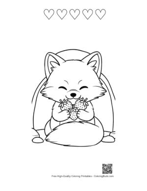 Thumbnail: Arctic Fox Cub Curling Up in the Deep Cold Snow Printable and 5 Heart Outline