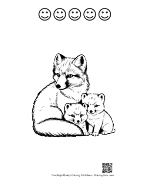 Thumbnail: Arctic Fox Mother and Pups Printable and 5 Happy Face Outline
