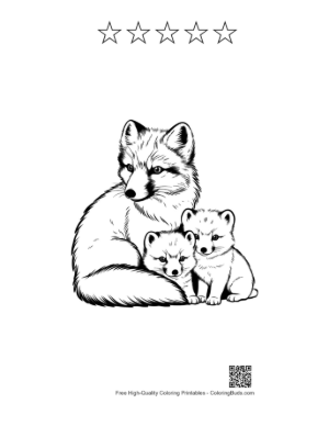 Thumbnail: Arctic Fox Mother and Pups Printable and 5 Star Outline