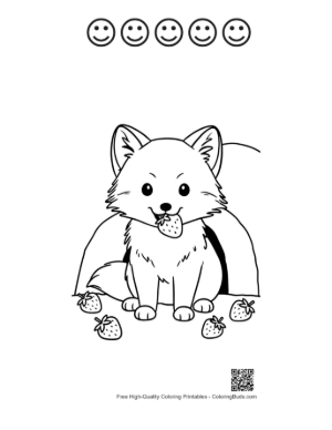 Thumbnail: Arctic Fox Pup Playing in a Snowy Forest Clearing Printable and 5 Happy Face Outline