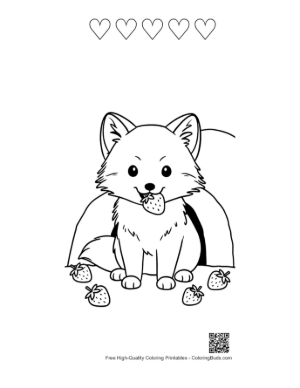Thumbnail: Arctic Fox Pup Playing in a Snowy Forest Clearing Printable and 5 Heart Outline