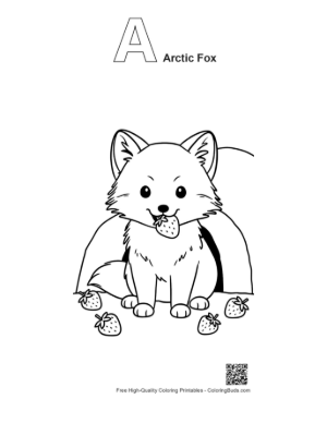 Thumbnail: Arctic Fox Pup Playing in a Snowy Forest Clearing Printable Outline Alphabet A Arctic Fox