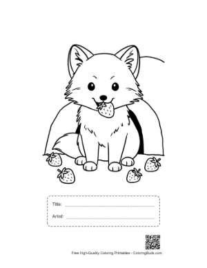 Thumbnail: Arctic Fox Pup Playing in a Snowy Forest Clearing Printable with Title and Artist Box