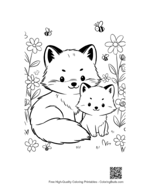 Thumbnail: Arctic Fox Sitting by a Decorated Winter Gift Box Printable