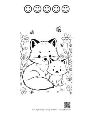 Thumbnail: Arctic Fox Sitting by a Decorated Winter Gift Box Printable and 5 Happy Face Outline