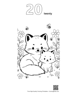 Thumbnail: Arctic Fox Sitting by a Decorated Winter Gift Box Printable Outline Number 20