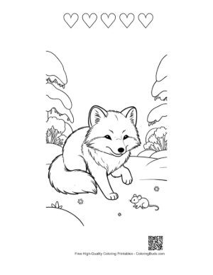 Thumbnail: Arctic Fox Sitting on the Hood of a Car in the Snow Printable and 5 Heart Outline