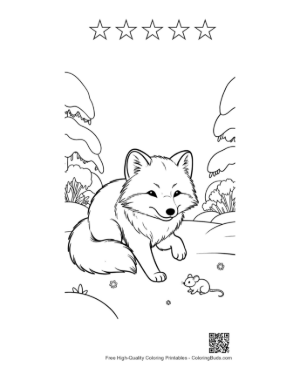 Thumbnail: Arctic Fox Sitting on the Hood of a Car in the Snow Printable and 5 Star Outline