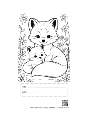 Thumbnail: Arctic Fox with a Gift Box and Snowy Mountain Background Printable with Title and Artist Box