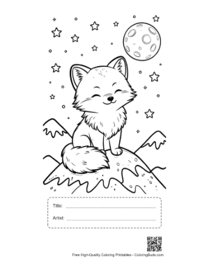 Thumbnail: Cute Arctic Fox for Kids Printable with Title and Artist Box