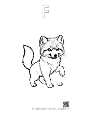 Thumbnail: Cute Arctic Fox Pup Outline Printable Outline Alphabet F