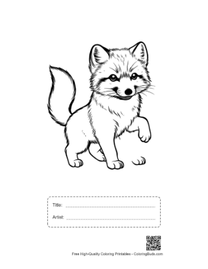 Thumbnail: Cute Arctic Fox Pup Outline Printable with Title and Artist Box
