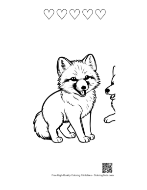 Thumbnail: Cute Arctic Fox Pup Smiling Outline Printable and 5 Heart Outline