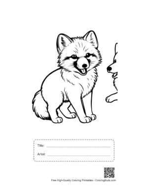 Thumbnail: Cute Arctic Fox Pup Smiling Outline Printable with Title and Artist Box
