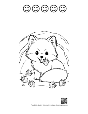 Thumbnail: Cute Arctic Fox Sitting on a Snow-Covered Mountain Peak Printable and 5 Happy Face Outline