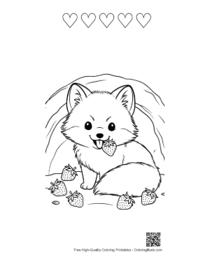 Thumbnail: Cute Arctic Fox Sitting on a Snow-Covered Mountain Peak Printable and 5 Heart Outline