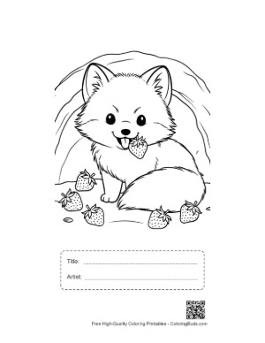 Thumbnail: Cute Arctic Fox Sitting on a Snow-Covered Mountain Peak Printable with Title and Artist Box