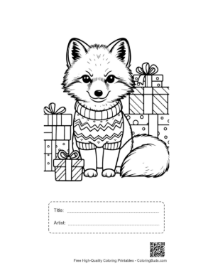 Thumbnail: Cute Arctic Fox Wearing a Warm Winter Scarf and Hat Printable with Title and Artist Box