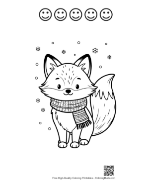Thumbnail: Cute Fox Pup Holding a Wrapped Gift Box Printable and 5 Happy Face Outline