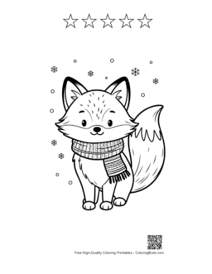 Thumbnail: Cute Fox Pup Holding a Wrapped Gift Box Printable and 5 Star Outline