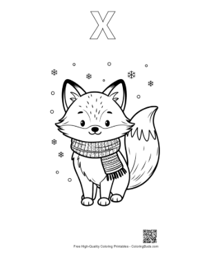 Thumbnail: Cute Fox Pup Holding a Wrapped Gift Box Printable Outline Alphabet X
