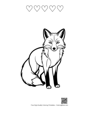 Thumbnail: Cute Red Fox Outline Standing Alertly Printable and 5 Heart Outline