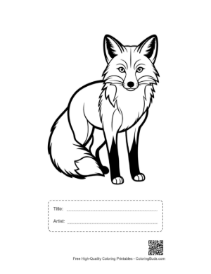 Thumbnail: Cute Red Fox Outline Standing Alertly Printable with Title and Artist Box
