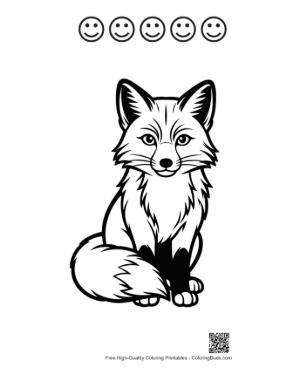 Thumbnail: Cute Red Fox Sitting Playfully Printable and 5 Happy Face Outline