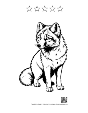 Thumbnail: Fierce Arctic Fox Line Art Portrait Printable and 5 Star Outline