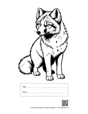 Thumbnail: Fierce Arctic Fox Line Art Portrait Printable with Title and Artist Box