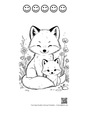 Thumbnail: Little Arctic Fox Explorer with a Backpack in the Snow Printable and 5 Happy Face Outline