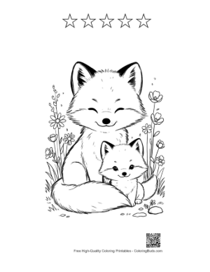 Thumbnail: Little Arctic Fox Explorer with a Backpack in the Snow Printable and 5 Star Outline