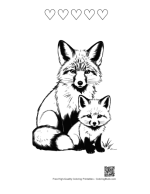 Thumbnail: Mother Red Fox and Kit Sitting Together Printable and 5 Heart Outline