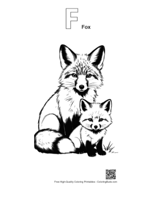 Thumbnail: Mother Red Fox and Kit Sitting Together Printable Outline Alphabet F Fox