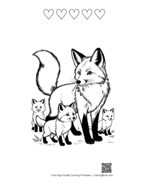 Thumbnail: Mother Red Fox with Playful Kits Printable and 5 Heart Outline