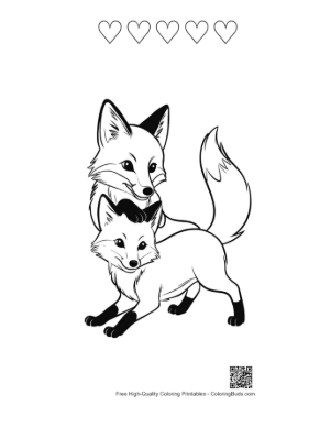 Thumbnail: Red Fox Mother and Kit Embrace Printable and 5 Heart Outline
