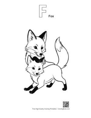 Thumbnail: Red Fox Mother and Kit Embrace Printable Outline Alphabet F Fox