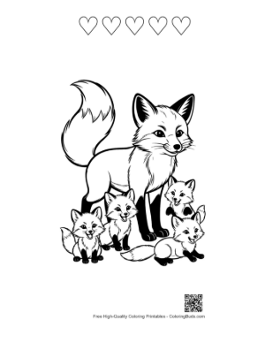 Thumbnail: Red Fox Mother with Playful Kits Printable and 5 Heart Outline