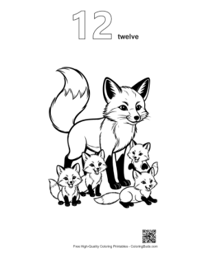 Thumbnail: Red Fox Mother with Playful Kits Printable Outline Number 12