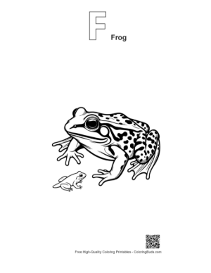 Thumbnail: Bullfrog and Baby Frog Illustration Printable Outline Alphabet F Frog
