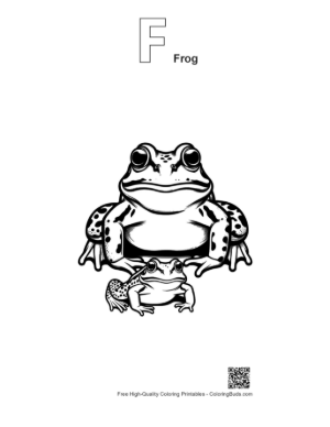 Thumbnail: Bullfrog and Calf Illustration Printable Outline Alphabet F Frog