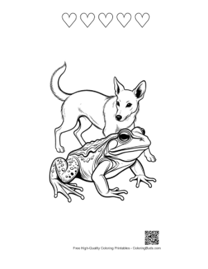 Thumbnail: Bullfrog and Puppy Embrace Printable and 5 Heart Outline