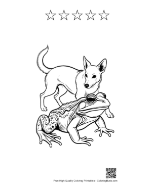 Thumbnail: Bullfrog and Puppy Embrace Printable and 5 Star Outline